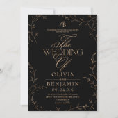 Invitation Mariage botanique noir à l'ancienne (Devant)
