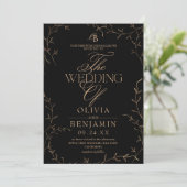 Invitation Mariage botanique noir à l'ancienne (Debout devant)