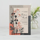 Invitation Mariage Botanique Noir en Terracotta Abstrait Mode (Debout devant)