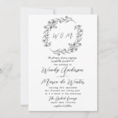Invitation Mariage botanique noir et blanc minimal (Devant)