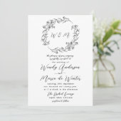 Invitation Mariage botanique noir et blanc minimal (Debout devant)