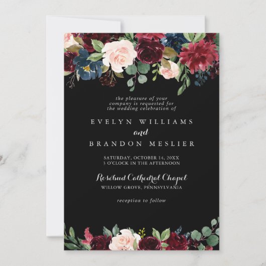 Invitation Mariage botanique noir rustique (Devant)