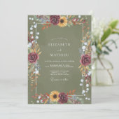 Invitation Mariage Botanique Olive Bourgogne (Debout devant)