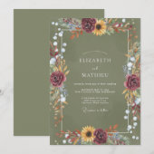 Invitation Mariage Botanique Olive Bourgogne (Devant / Derrière)