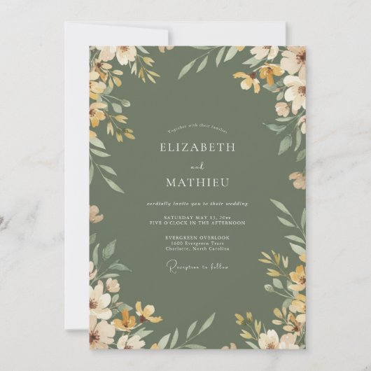 Invitation Mariage Botanique Olive Ocre (Devant)