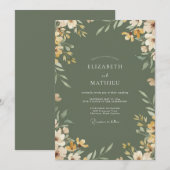 Invitation Mariage Botanique Olive Ocre (Devant / Derrière)
