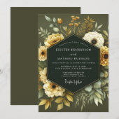 Invitation Mariage Botanique Olive Ocre (Devant / Derrière)