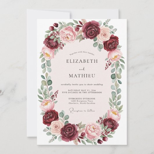 Invitation Mariage Botanique Opulent Bourgogne (Devant)