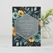 Invitation Mariage botanique opulent jaune sarcelle (Debout devant)