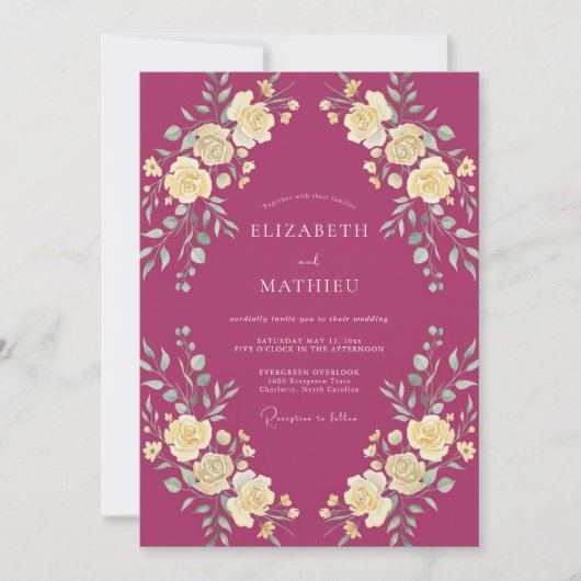 Invitation Mariage Botanique Opulent Magenta (Devant)