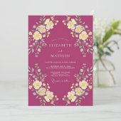 Invitation Mariage Botanique Opulent Magenta (Debout devant)