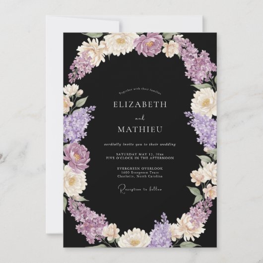 Invitation Mariage Botanique Opulent Noir (Devant)