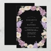 Invitation Mariage Botanique Opulent Noir (Devant / Derrière)