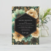 Invitation Mariage Botanique Opulent Sarcelle (Debout devant)