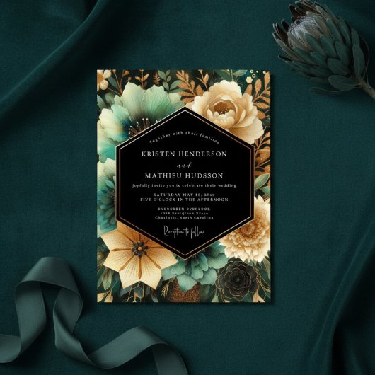 Invitation Mariage Botanique Opulent Sarcelle