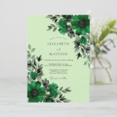 Invitation Mariage botanique opulent vert émeraude (Debout devant)