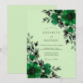 Invitation Mariage botanique opulent vert émeraude (Devant / Derrière)
