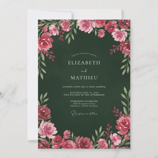 Invitation Mariage botanique opulent vert forêt (Devant)