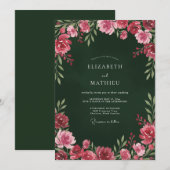 Invitation Mariage botanique opulent vert forêt (Devant / Derrière)