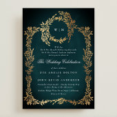 Invitation Mariage Botanique Or Cadre Classic Emerald Green