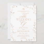 Invitation Mariage botanique or et blanc Devine (Devant)