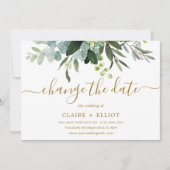 Invitation Mariage botanique or et vert Changement de date (Devant)