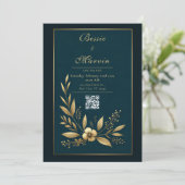 Invitation Mariage Botanique Or Navy Emouvant (Debout devant)