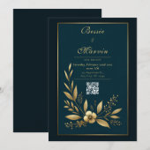 Invitation Mariage Botanique Or Navy Emouvant (Devant / Derrière)