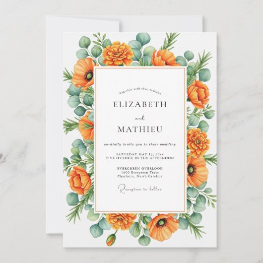 Invitation Mariage Botanique Orange Blissful (Devant)