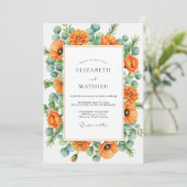 Invitation Mariage Botanique Orange Blissful (Debout devant)