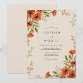 Invitation Mariage Botanique Orange Impressionniste (Devant / Derrière)