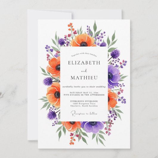 Invitation Mariage botanique Orange Lively (Devant)
