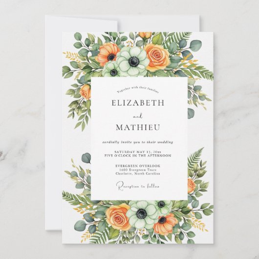Invitation Mariage Botanique Orange Luxuriant (Devant)