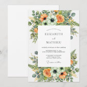 Invitation Mariage Botanique Orange Luxuriant (Devant / Derrière)