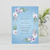 Invitation Mariage Botanique Orchidée Bleu Ciel (Debout devant)