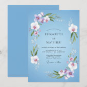 Invitation Mariage Botanique Orchidée Bleu Ciel (Devant / Derrière)