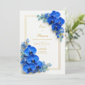 Invitation Mariage Botanique Orchidée Dorée Bleu Saphir (Debout devant)