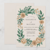 Invitation Mariage Botanique Orné Champagne (Devant / Derrière)