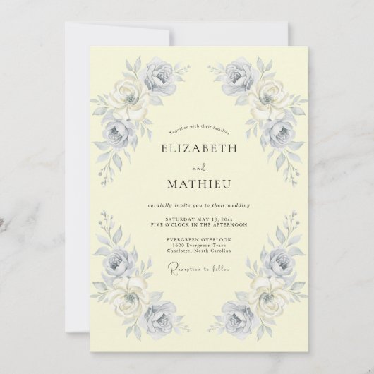 Invitation Mariage Botanique Orné Crème (Devant)