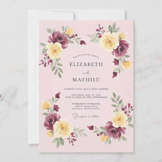 Invitation Mariage Botanique Orné de Bordeaux (Devant)