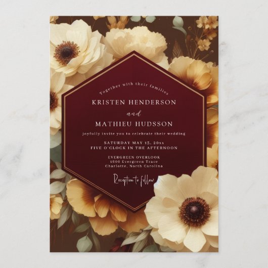 Invitation Mariage Botanique Orné de Bordeaux (Devant)