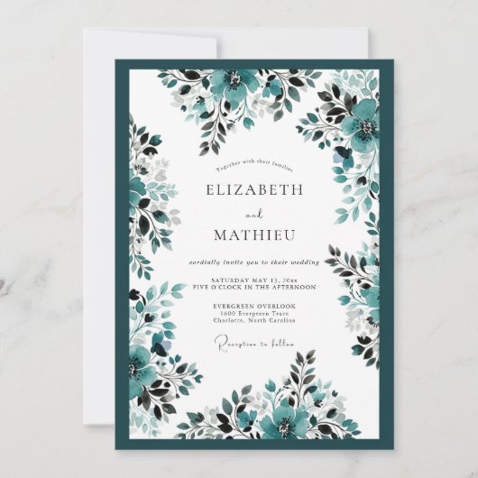 Invitation Mariage Botanique Orné de Teal (Devant)