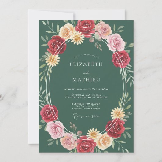 Invitation Mariage Botanique Orné de Vert Chasseur (Devant)