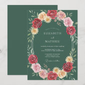 Invitation Mariage Botanique Orné de Vert Chasseur (Devant / Derrière)