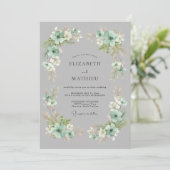 Invitation Mariage Botanique Orné de Vert Menthe (Debout devant)
