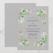 Invitation Mariage Botanique Orné de Vert Menthe (Devant / Derrière)