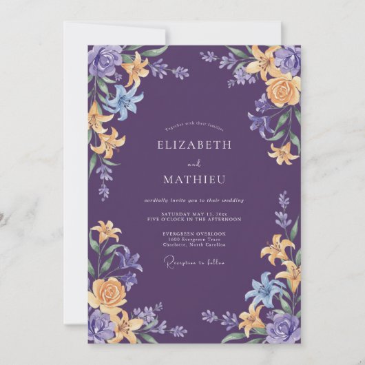 Invitation Mariage Botanique Orné de Violet Profond (Devant)