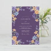 Invitation Mariage Botanique Orné de Violet Profond (Debout devant)