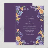 Invitation Mariage Botanique Orné de Violet Profond (Devant / Derrière)