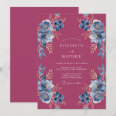 Invitation Mariage Botanique Orné Magenta (Devant / Derrière)